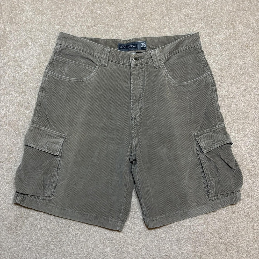 Vtg Quiksilver Corduroy Cargo Shorts Mens 36 Faded Green Baggy Surf Skate 90s